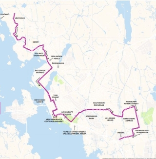 Bilden visar Liftis linjen 1 från norr till söder.