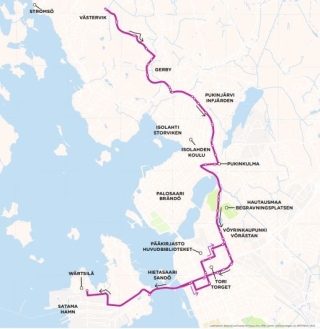 Bilden visar Liftis linjen 3 från norr till söder.