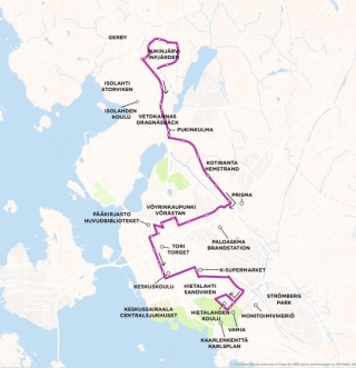 Bilden visar Liftis linjen 8 från norr till söder.