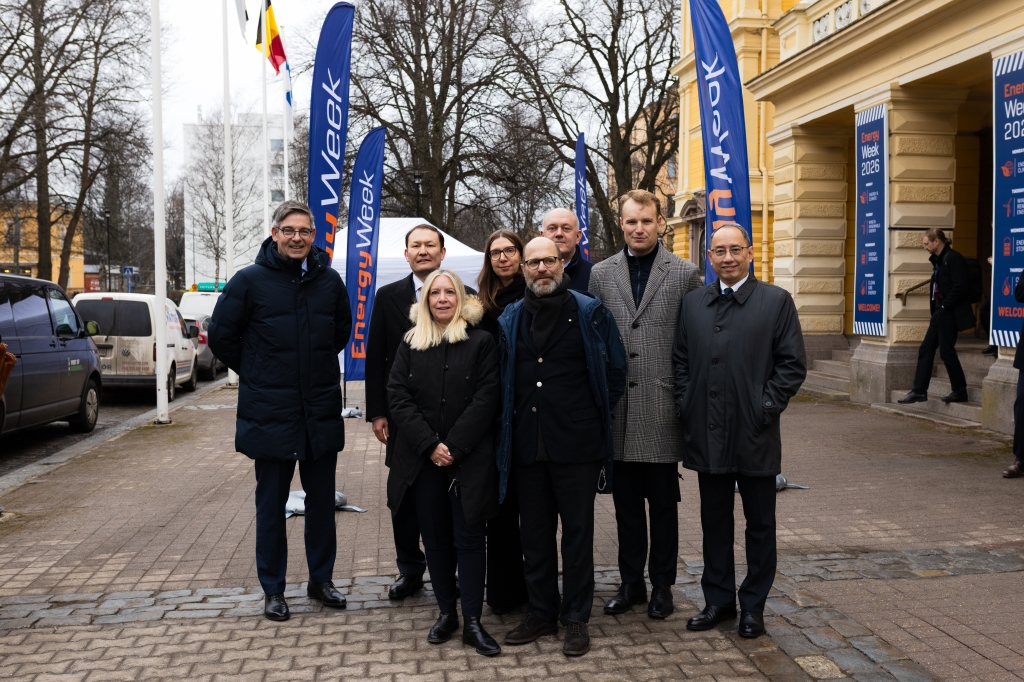 Group photo of all the visiting ambassadors in front of City Hall.