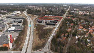 Kivikiila, ilmakuva alueesta, jossa näkyy Kivikiilan tontit Kokkolantien, Välitien ja Mustasaarentien välissä