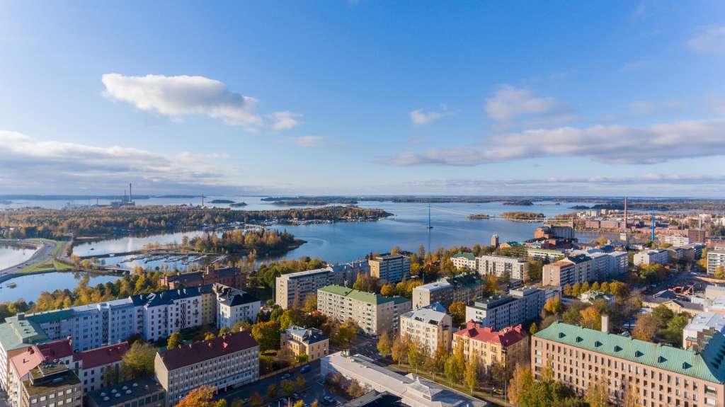 City in autumn, aerial view