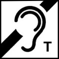 Induction loop. The icon shows an ear in the middle and a small letter T at the bottom, against a white background.