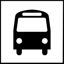 Public transport nearby. The picture shows a bus from the front. White background.
